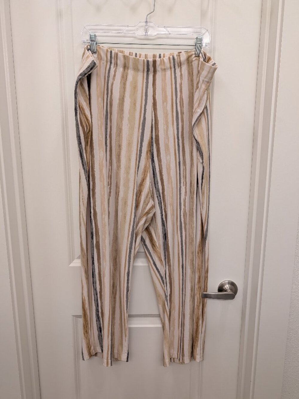 Susan Graver Striped Pull-On Pants Size 2X Plus Size Neutral Wide Leg EUC